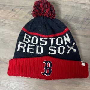 Boston Red Sox Knit Pom Beanie Hat By 47 OSFA Black & Red